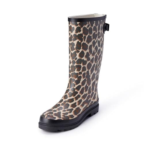 Image of Amazon Essentials Women's Waterproof Tall Wellington Boots, Leopard, 3 UK