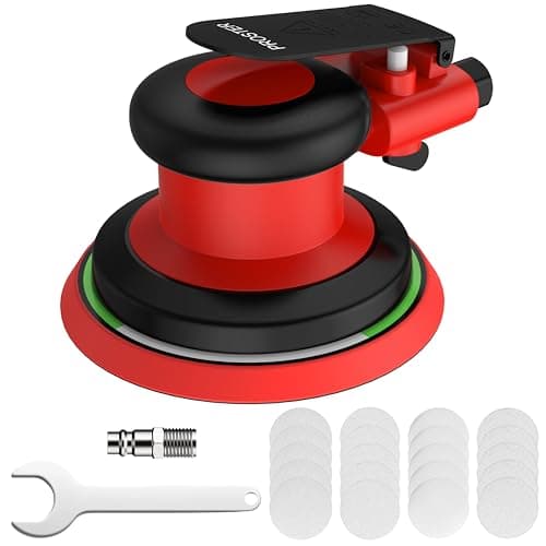 Image of Proster 5 Inch Air Random Orbital Sander 12000RPM - Pneumatic Air Palm Sander with 20PCS Sandpapers, Variable Speed Control & 1/4'' Air Inlet Air Powered Sander Polish for Wood, Automotive Maintenance