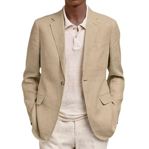 Image of Linen Blazer For Men Uk - Men Regular Fit Suit Jacket Loose Fit Lightweight Sports Coat Comfortable Breathable Outerwear One Button Notched Collar Blazers Solid Color Casual Suit Jacket