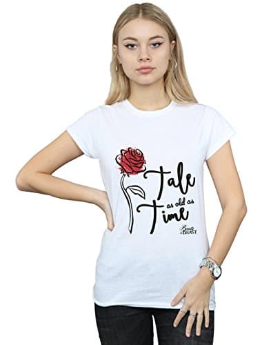 Image of Disney Women's Tale As Old As Time Rose T-Shirt White Large