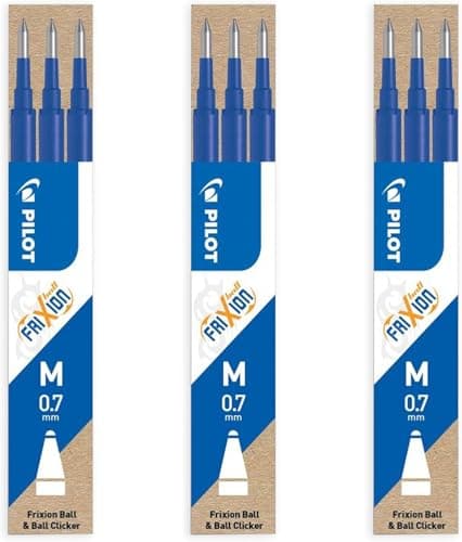 Image of Pilot Frixion Erasable Rollerball Refills Blue Ink 0.7mm Tip (3 Packs of 3 = 9 Refills)