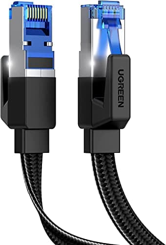 Image of UGREEN Ethernet Cable 3M, Cat 8 Internet Cable Flat High-Speed 40Gbps 2000Mhz Network Cable, Gigabit Braided RJ45 LAN Cable Patch Cord Compatible for PC/Laptop, PS5, Xbox, Modem, Router, Switch, TV