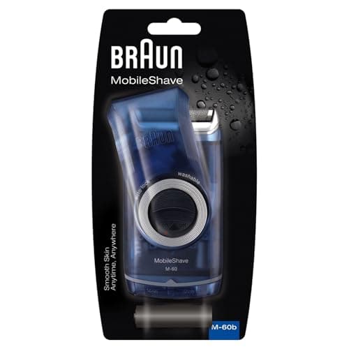 Image of Braun PocketGo Mobile Shave Electric Travel Shaver, Electric Razor for Men for On The Go, Fully Washable, Portable Shaver with Travel Lock, M60, Blue