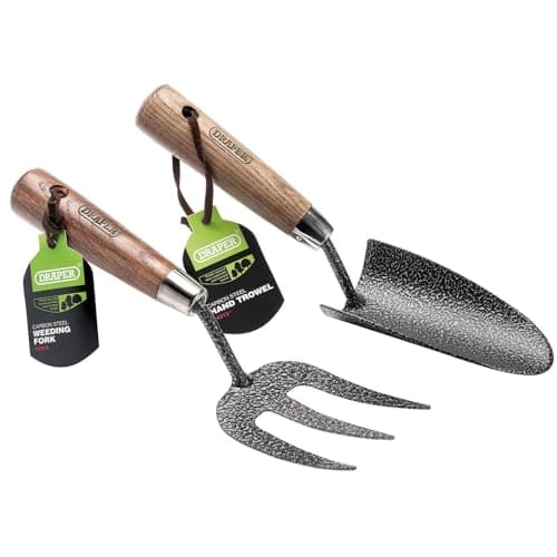 Image of Draper 2 Piece Carbon Steel Garden Tools Set | Hand Fork and Trowel Set |Ash Handle Heavy Duty Gardening Tools | 83776