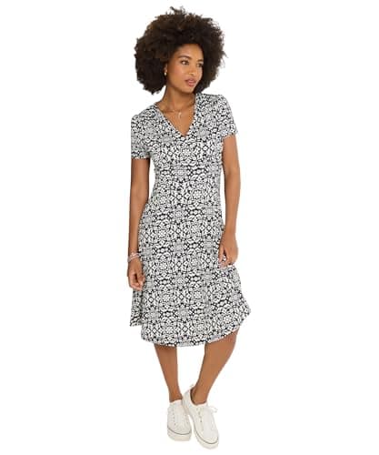 Image of Joe Browns Women's Monochrome Floral Print Jersey Dress, Slim, Multi, UK 14