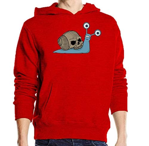 Image of Snail Skull Spooky Skeleton Head Graphic Unisex Pullover Hooded Sweater Large Red