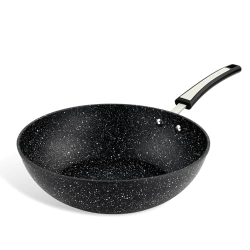 Image of Scoville Xtra 28cm Wok Pan, Deep Non Stick Stir-Fry Pan, NEVERSTICK Coated, Suitable for All Hobs, Dishwasher Safe, Ergonomic Handle, PFOA Free, Toughened Aluminium, Black [Amazon Exclusive]