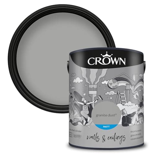Image of CROWN Granite Dust - Matt Emulsion Paint - Water Based, Quick Dry - Mid Grey Paint for Walls & Ceilings - 5L