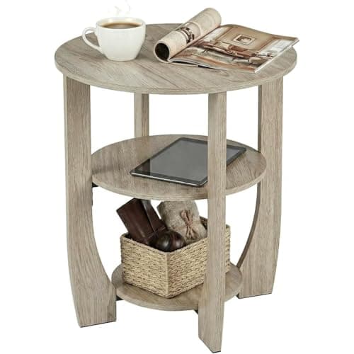 Image of ZEXVIDA 3 Tier Round Side Table, Farmhouse Wood End Tables with Storage, Country Accent Small Sofa Bedside Table Coffee Table for Living Room Bedroom and Small Spaces (Oak)