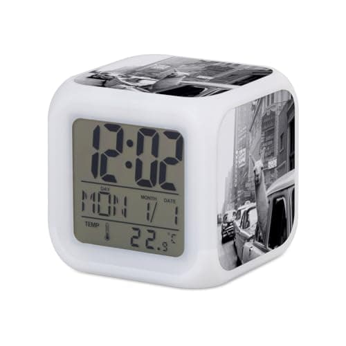 Image of Fabulous Llama a Time Square Swag New York 30s Vintage Photo 8 x 8 x 8 cm Retro Multi-Coloured LED Light Up Alarm Clock White