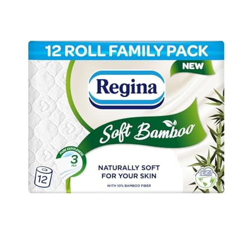 Image of Regina Soft Bamboo - 12 Rolls of Toilet Tissue 3 Ply, 160 Sheets, Naturally Soft for your Skin, Toilet Tissue Made with Bamboo Fibers, Paper Packaging, FSC Certificated