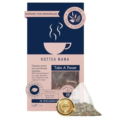 Image of HOTTEA MAMA | Take A Pause | Menopause Support Tea | Green Tea, Ginseng, Sage, Valerian, Raspberry Leaf | 14 Whole Leaf Biodegradable Bags (28 Cups)
