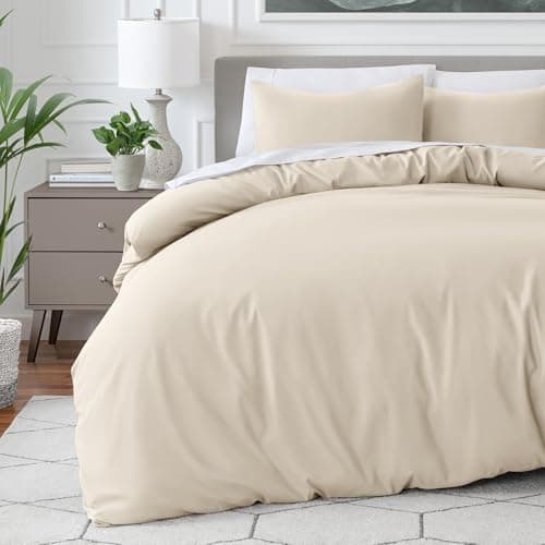 Image of Bare Home Duvet Cover Set Double Size - Premium 1800 Ultra-Soft Duvet Cover Set - Lightweight - Cooling Duvet Cover - Bed Duvet Cover with 2 Pillowcases (Double, Sand)