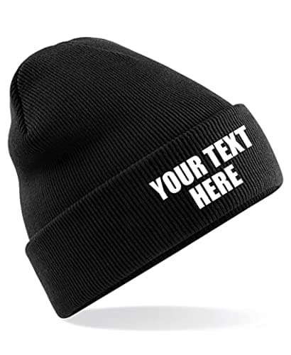 Image of Personalised New Embroidered Beanies Workwear Knitted Beanie Hat Custom Beanie Workwear Your Text Logo Embroidery (Black)