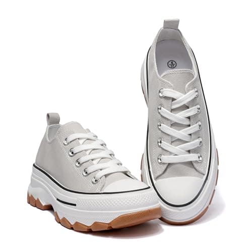 Image of Nexsus Plus Ladies Women Chunky Sole Lace Up Low Top Sneakers Trainers (L.Grey, UK Footwear Size System, Adult, Women, Numeric, Medium, 7)