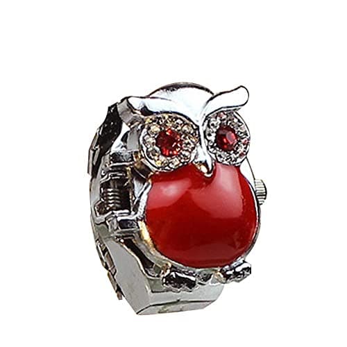 Image of Finger Clamshell Creative RD Retro Watch Watch Ring Fashion Owl Women's Watch Small Watch Women (Red, One Size)
