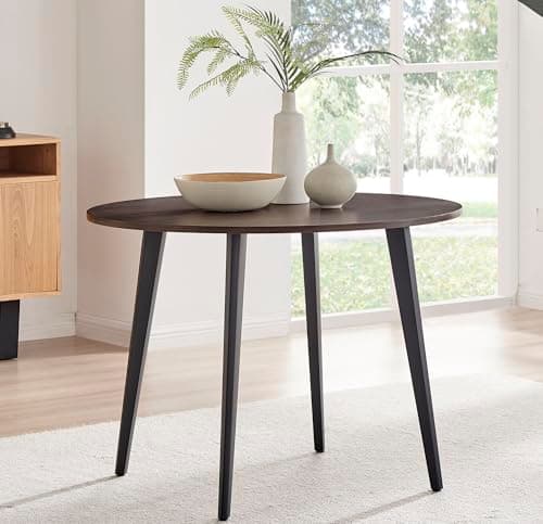 Image of Furniturebox UK Koko Small Round Walnut Wood Effect Dining Table 100cm Contemporary Durable Walnut Wood Effect Melamine Veneer Top Black Metal Industrial Scandi Modern Style Dining Room Furniture
