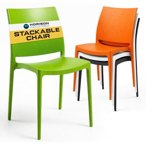 Image of Horison Industries Stackable Chairs 500x440x450 mm, Green Durable & Water Resistant Side Plastic Stacking Chairs For Canteen & Café - Office Chair for Home Office Desk, School, Canteen Plastic Chair