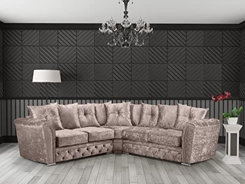 Image of Mink Crushed velvet Corner sofa settee- 5 Seater sofa suite - Large chesterfield sofa - Sofas corner sofas for living room DELIVERY ALL OVER UK 101