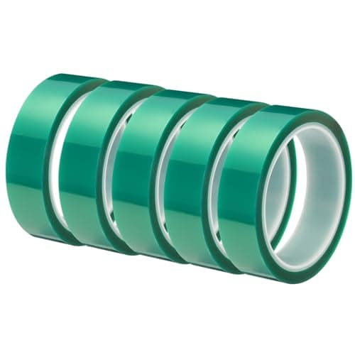 Image of sourcing map Resin Tape Silicone Adhesive Tape High Temperature Resistance Easy Peeling Polyester for Epoxy Resin,River Tables,Craft,Remove Residue 0.98 Inch Wide 108FT Long(Green),Pack of 5