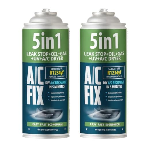 Image of AC FIX 5-in-1 – R1234yf x2 Refrigerant for Car Air Conditioning with Oil, Sealant, UV Dye, Desiccant – Quick Application – Protects the Compressor