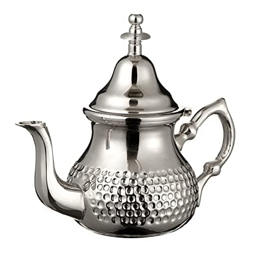 Image of Moroccan Silver Teapot Perfect for Mint Tea Includes Handle Cover and Integrated Filter Authentic with a Classical Hammered Design Handmade Medium Capacity 500 ML About 4 Tea Glasses