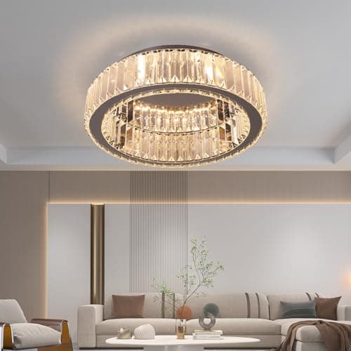 Image of Vinilky Crystal Led Ceiling Light, Modern Chandelier Flush Mount Ceiling Lighting Lamp Fixture for Living Room, Dining Room, Kitchen, Bedroom, Hallway