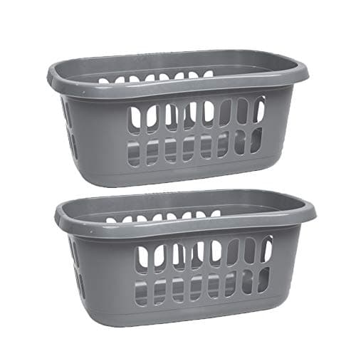 Image of Laundry Wham Casa Hard wearing Vented Deluxe Durable Oval Hipster 60L Baskets (2 Baskets, Silver)