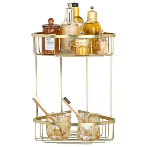 Image of SAYAYO Corner Shower Caddy Shower Basket Organiser SUS304 Stainless Steel, 2-Tier Corner Bathroom Shelf, Gold & Glaze Finish