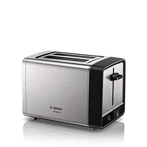 Image of Bosch Compact Toaster DesignLine TAT5P420DE, integrated stainless steel roll attachment, with automatic shutdown, with defrost function, perfect for 2 slices toast, lift function, wide,