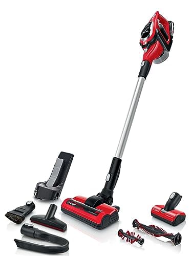 Image of Bosch BBS81PETGB Unlimited 8 Cordless Stick Vacuum Cleaner with Extra Floor Nozzle for Pet Hair and Carpets, 1 x Interchangeable 18V Battery, 40 Minutes Run Time, Tornado Red
