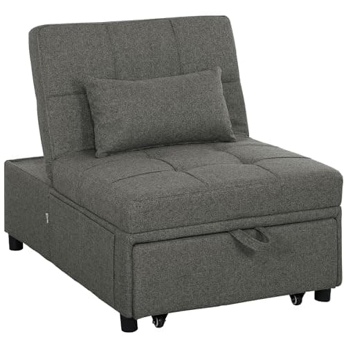 Image of HOMCOM 4-in-1 Sofa Bed, Convertible Sleeper Chair Bed with Adjustable Backrest, Fabric Pull Out Chaise Lounge with Pockets for Living Room, Bedroom, Home Office, Small Space, Charcoal Grey