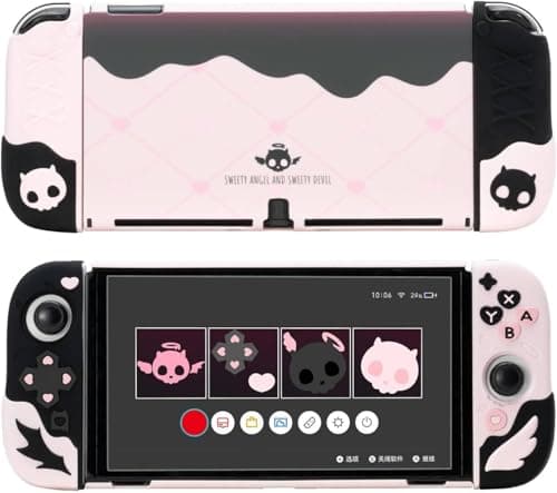 Image of GeekShare Protective Case Compatible with Switch OLED, Slim Cover Case, Separable Soft Silicone Protective Shell for Joystick with 2 Thumb Grip Caps- Sweetheart Skull