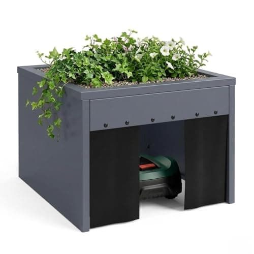 Image of Nicoman Robotic Lawn Mower Garage with Planter Box, Grey, Metal, 61x71x43cm, Outdoor Storage Shelter