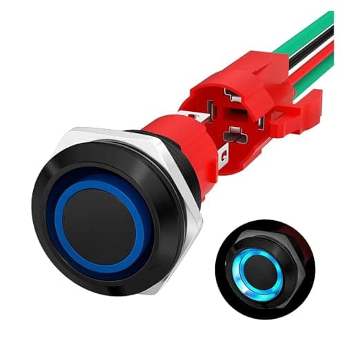 Image of 20A 12V Push Button Switch Latching 19MM Pushbutton Switch with 12V Blue LED Waterproof ON Off Switch 20 Amp Heavy Duty for Car Controls Switches