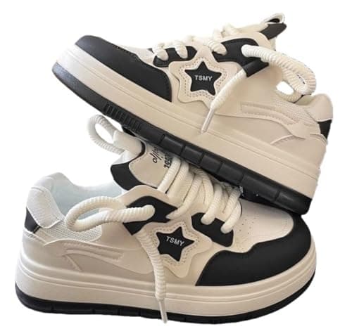Image of Star Shoes Walking Sneakers for Women ，Chunky Lace-Up Platform Sneakers with Y2K Aesthetic, Cute Comfort for Casual Sports UK 4-6.5 Black