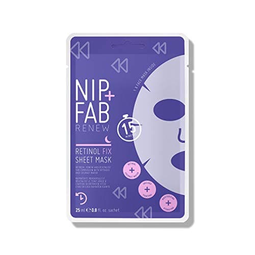 Image of Nip + Fab Retinol Fix Sheet Mask for Face with Coconut Water, Edelweiss Flower Extract, Hydrating Gel Facial Mask for Refining Minimizing Pores, 24ml