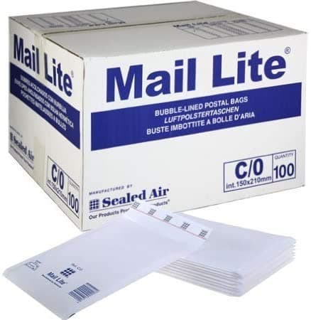 Image of 200 Mail Lite - A/000 - Bubble Lined Padded Envelopes 110 x 160mm - 4.25" x 6.5" (2 Boxes of 100) - White - No Frustration Bulk Pack
