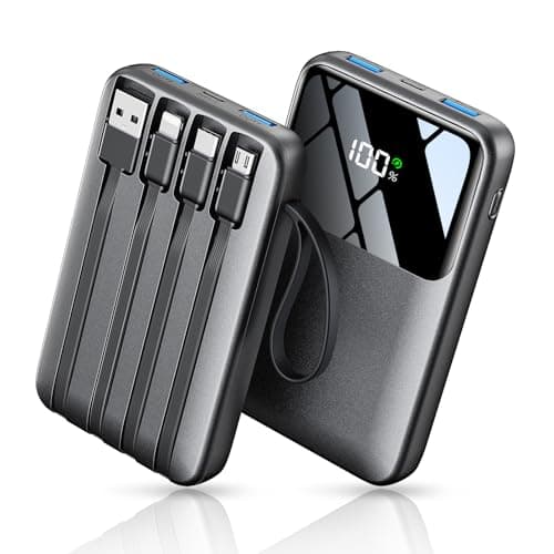 Image of Power Bank Fast Charging, 10000mAh Portable Charger, 22.5W Phone Battery Pack with LCD Display, Built-in 4 Cables & 6-Device, PD 3.0 QC 3.0, USB-C In/Out, Compatible with iPhone 17/16/15/14/13/12