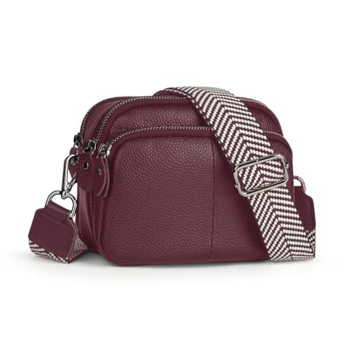 Image of befen Red Genuine Leather Cross Body Bags for Women Small Shoulder Bags Triple Camera Bag for Women Cell Phone Bag with Wide Adjustable Strap
