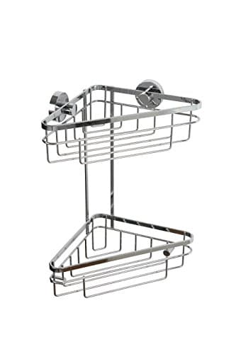Image of Croydex Brockham Flexi Fix Corner Shower Caddy - Two Tier Durable Steel Bathroom Caddy with 3 Ways to Install Screw or Glue, Anti Rust Properties with Chrome Finish, Suitable for Wet Areas