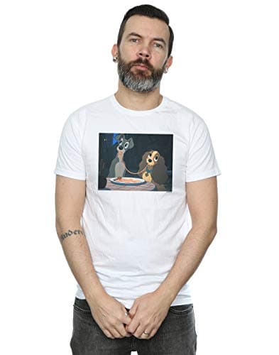 Image of Disney Men's Lady and The Tramp Spaghetti Slurp T-Shirt White XXXXX-Large