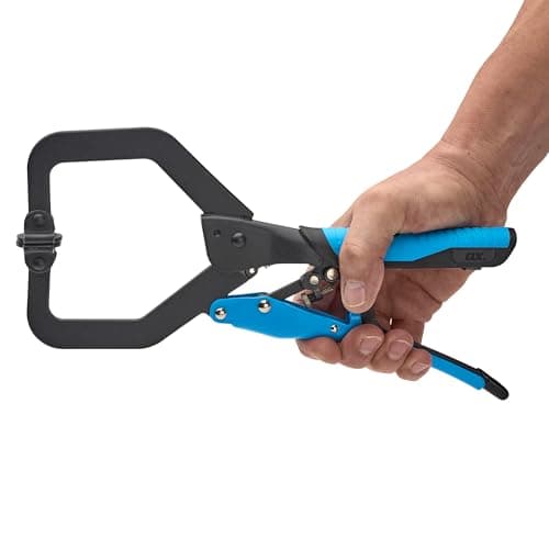 Image of OX Pro Auto Adjust C Clamp with Swivel Pad - 11"/ 280mm, Heavy Duty Steel, Patented Locking Mechanism, TPR Comfort Grip Handle, Perfect for Welding, Wood & Metal Working, OX-P204802