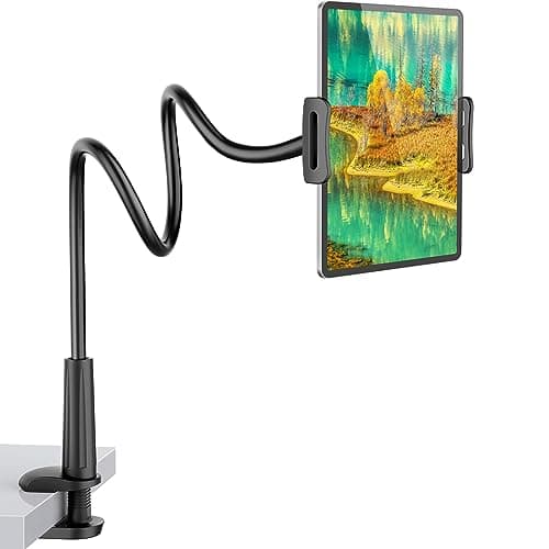 Image of FATE TO FATE Gooseneck Tablet Holder Cell Phone Holder, Universal 360° Flexible Tablet Stand, Lazy Arm Stand Clamp Mount Bracket Bed for iPad Mini/Air, Samsung Galaxy Tab and 4.0-10.5" Devices(Black)