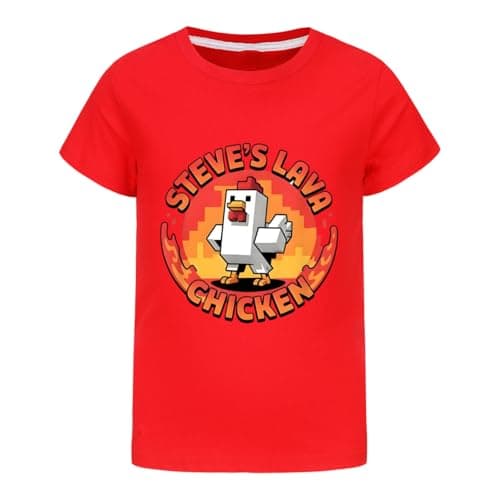 Image of SharkBebe Boys'Tshirt Steve's Lava Chicken Boys Cartoon T-Shirt Summer 100% Cotton Short Sleeve Top Tee for Kids Ages 4-13 (UK, Age, 11 Years, 12 Years, Regular, Red)