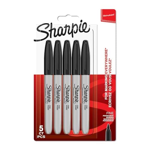 Image of Sharpie Permanent Markers | Fine Point for Bold Details | Black Ink | 5 Marker Pens