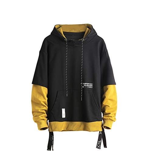 Image of GURUNVANI Contrast Color Pullover Hoodie Mens Patchwork Hoodies Men, 09W107Yellow, Medium