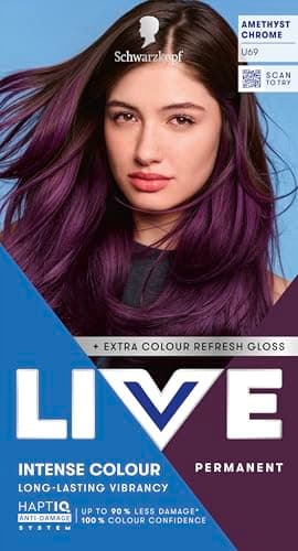 Image of Schwarzkopf LIVE Intense Colour U69 Amethyst Chrome, Long-lasting Permanent Violet Hair Dye, With Extra Colour Refresh Gloss