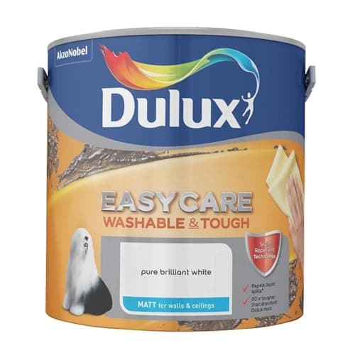 Image of Pure Brilliant White Dulux Easycare Matt Emulsion Paint 2.5L – Washable & Stain Resistant, Durable Matt Finish, Quick Dry, Low Odour Interior Wall & Ceiling Paint