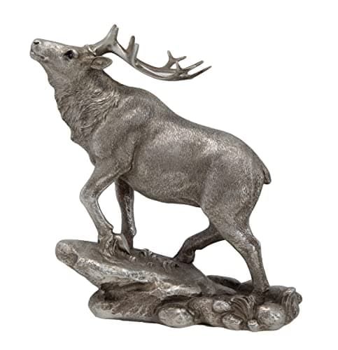 Image of THORNE ANTIQUES AND COLLECTABLES Highland Stag Sculpture Deer Ornament Home Decor 18cm x 16cm x 4cm Antique Silver Effect Finish
